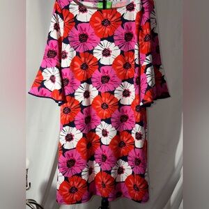 Pappagallo Floral Dress with Bell Sleeves Blue details on sleeves Vintage size14
